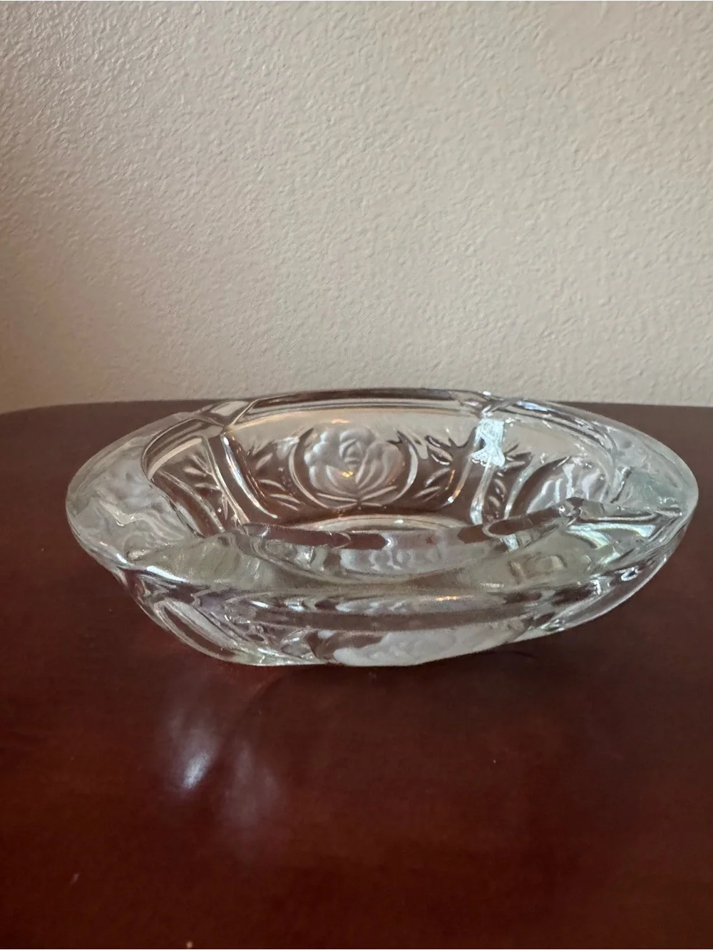 Clear Rose-Pattern Glass Ashtray/Candy Dish - Clear